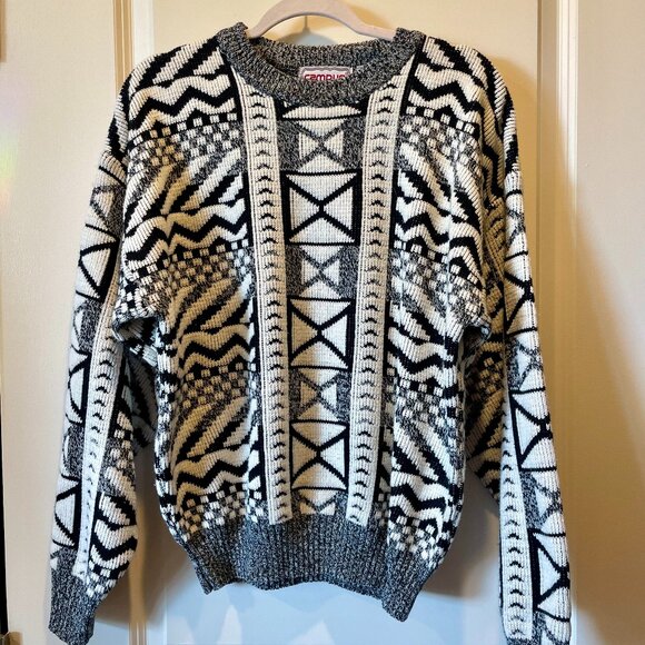 Vintage CAMPUS black and white print "Cosby" sweater size XL - Picture 1 of 4